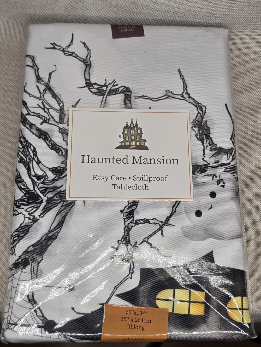 Haunted Mansion Halloween Spillproof Tablecloth - White/Black New